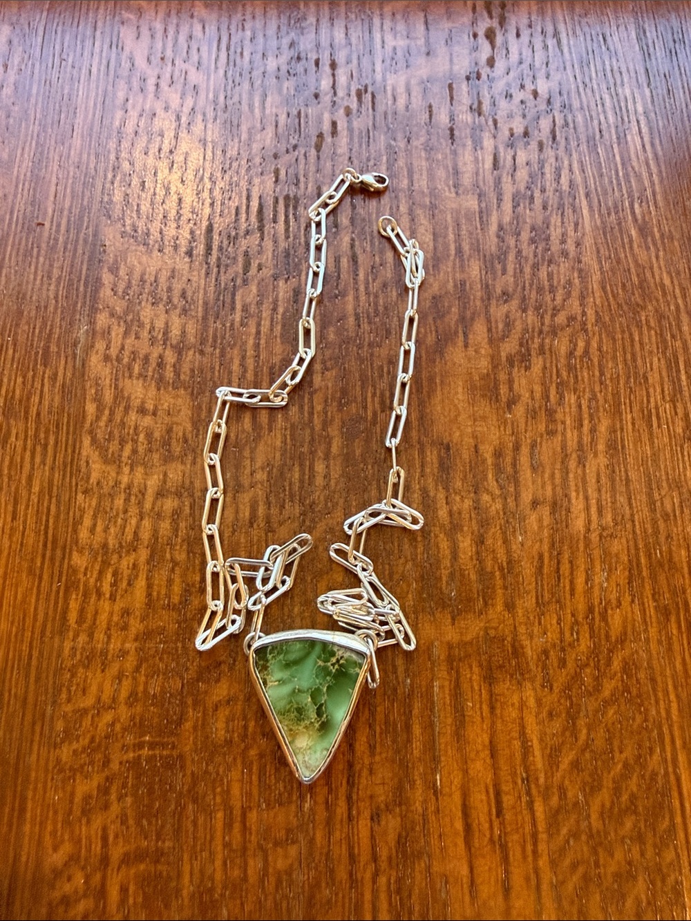 Green Turquoise Pendant Necklace with Sterling Silver Chain